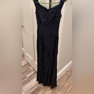 Long blue sequenced dress with slit. Size 10